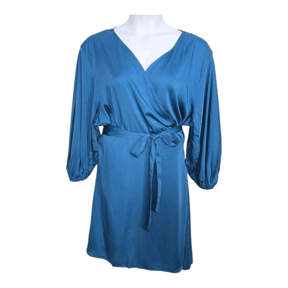 DIARRABLU Yali Blue Short Bubble Sleeve Wrap Mini Dress Plus Size 2X